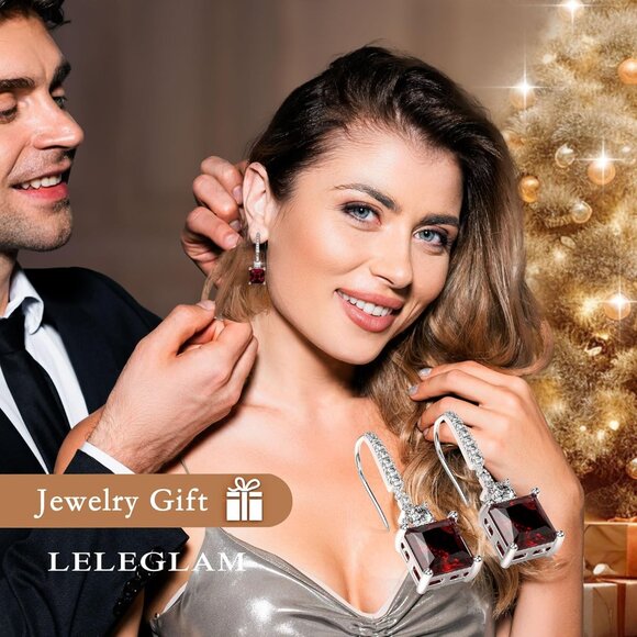 Sterling Silver Dangle Earrings Cubic Zirconia Princess Cut for Women - Picture 6 of 6